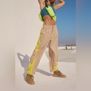 Free People Beige and Neon Yellow Pants
